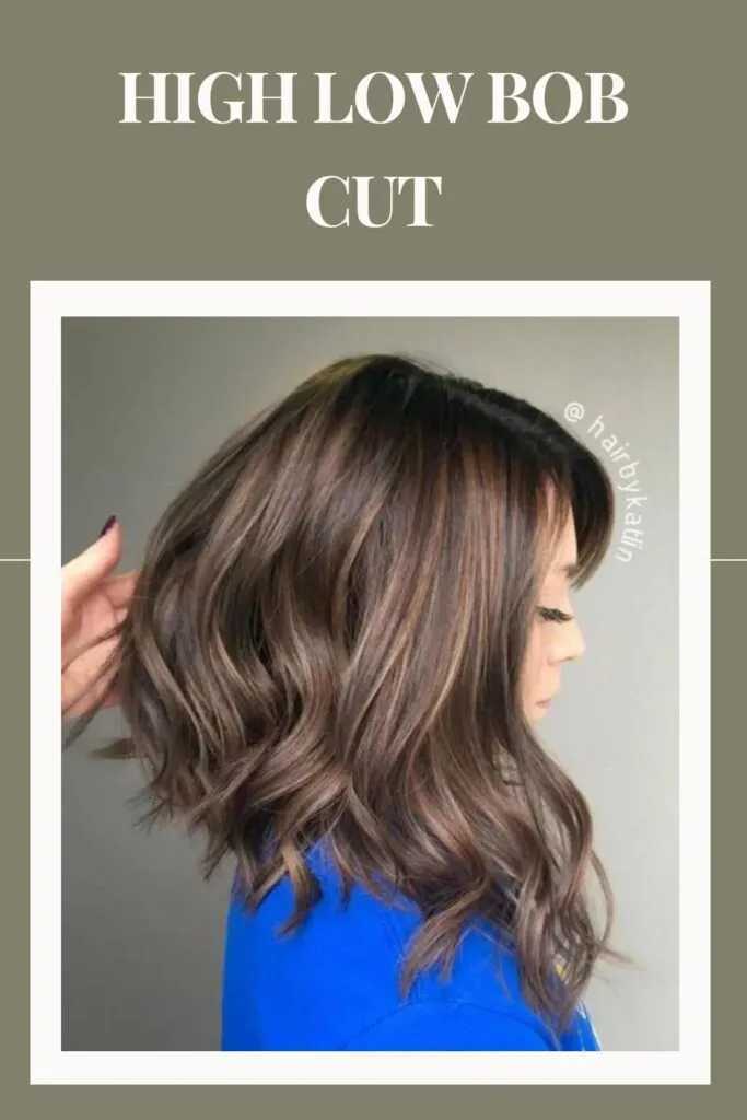 Woman in blue top and High Low Bob Cut hairstyle Woman in blue top and High Low Bob Cut hairstyle - short A line bob haircut