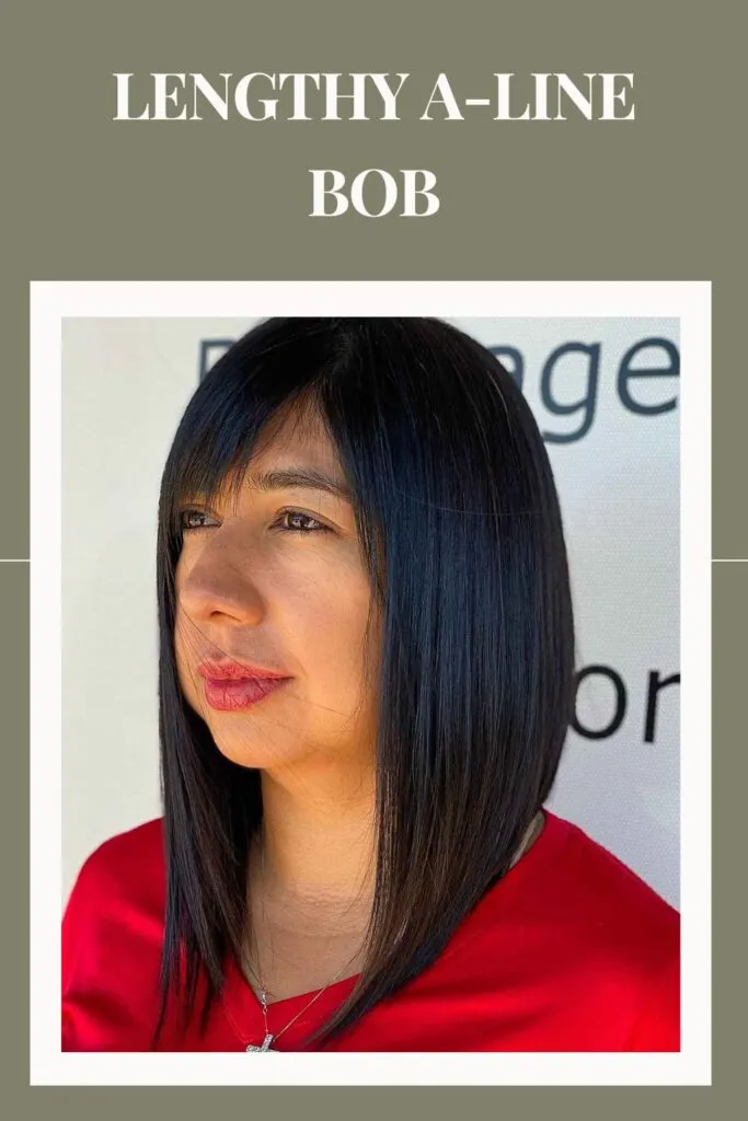 A woman in red top and Lengthy A-Line Bob hairstyle A woman in red top and Lengthy A-Line Bob hairstyle - bob cut for ladies