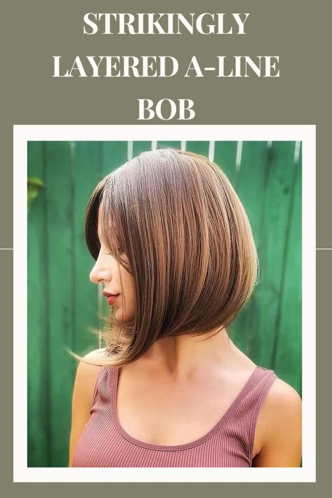 A woman in pink tank top and Strikingly Layered A-Line Bob hairstyle A woman in pink tank top and Strikingly Layered A-Line Bob hairstyle - A line bob 2022