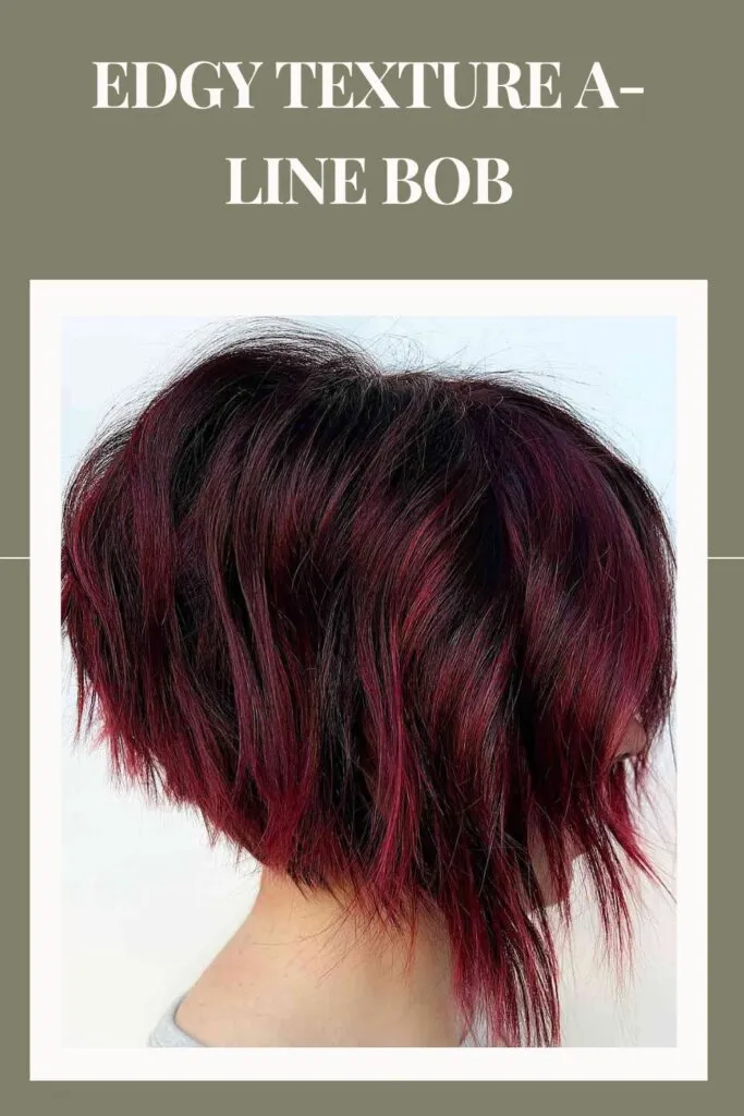 Woman showing the back view of her Edgy Texture A-Line Bob hairstyle Woman showing the back view of her Edgy Texture A-Line Bob hairstyle - short A line bob haircut