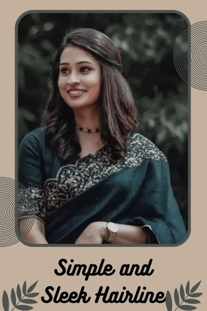 Woman in bottle green saree with Simple and sleek hairline Woman in bottle green saree with Simple and sleek hairline - wedding hairstyles for very short hair